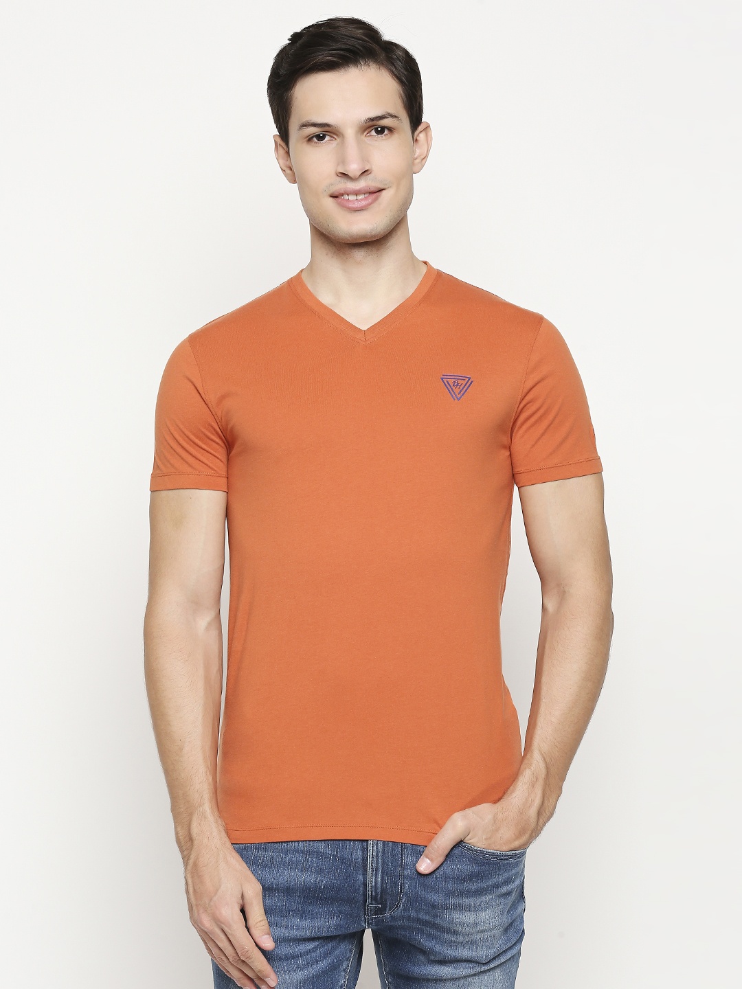 

Being Human Men Rust Orange Solid Pure Cotton T-shirt