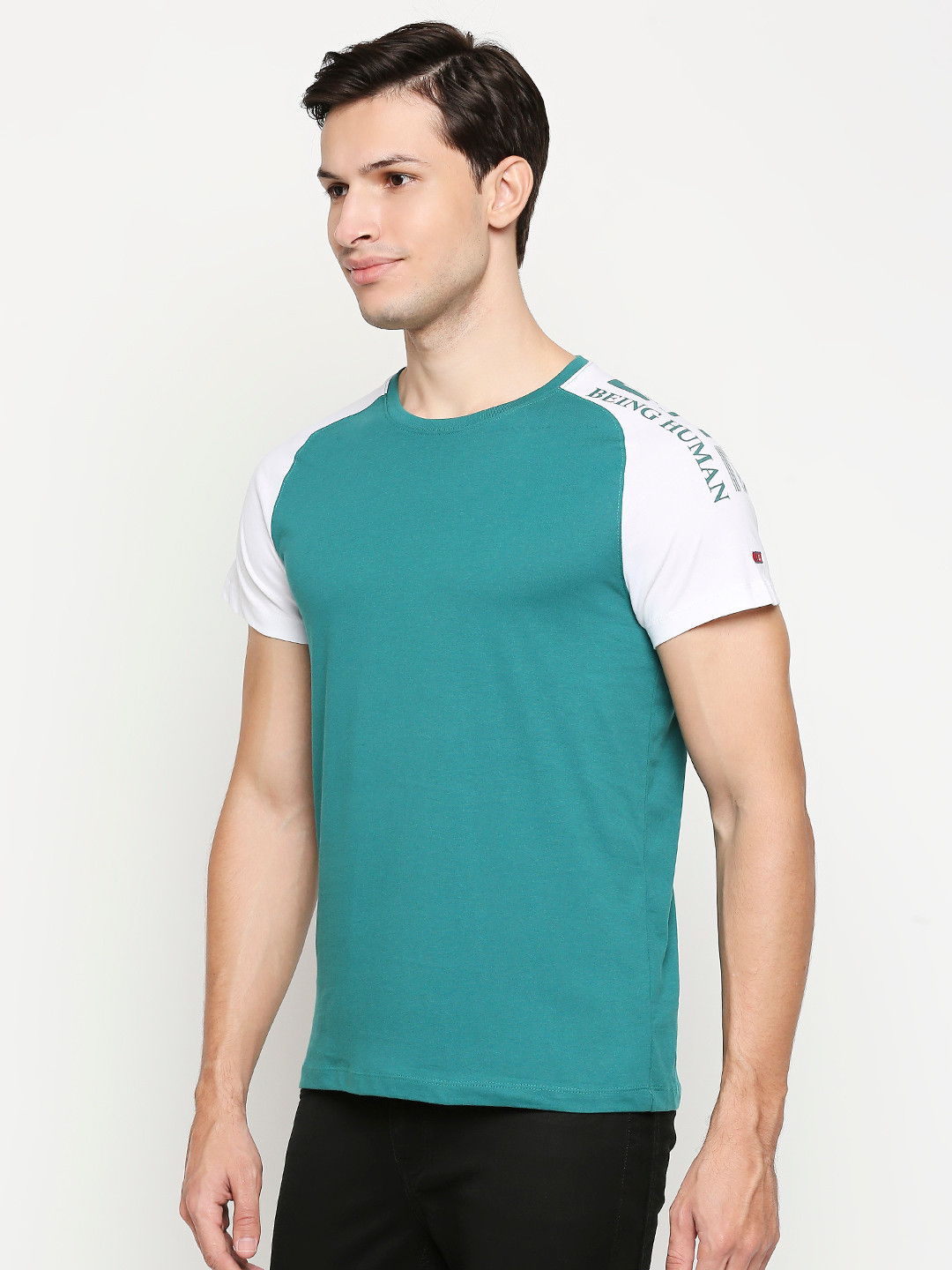 

Being Human Men Teal Blue Blue Solid Pure Cotton T-shirt