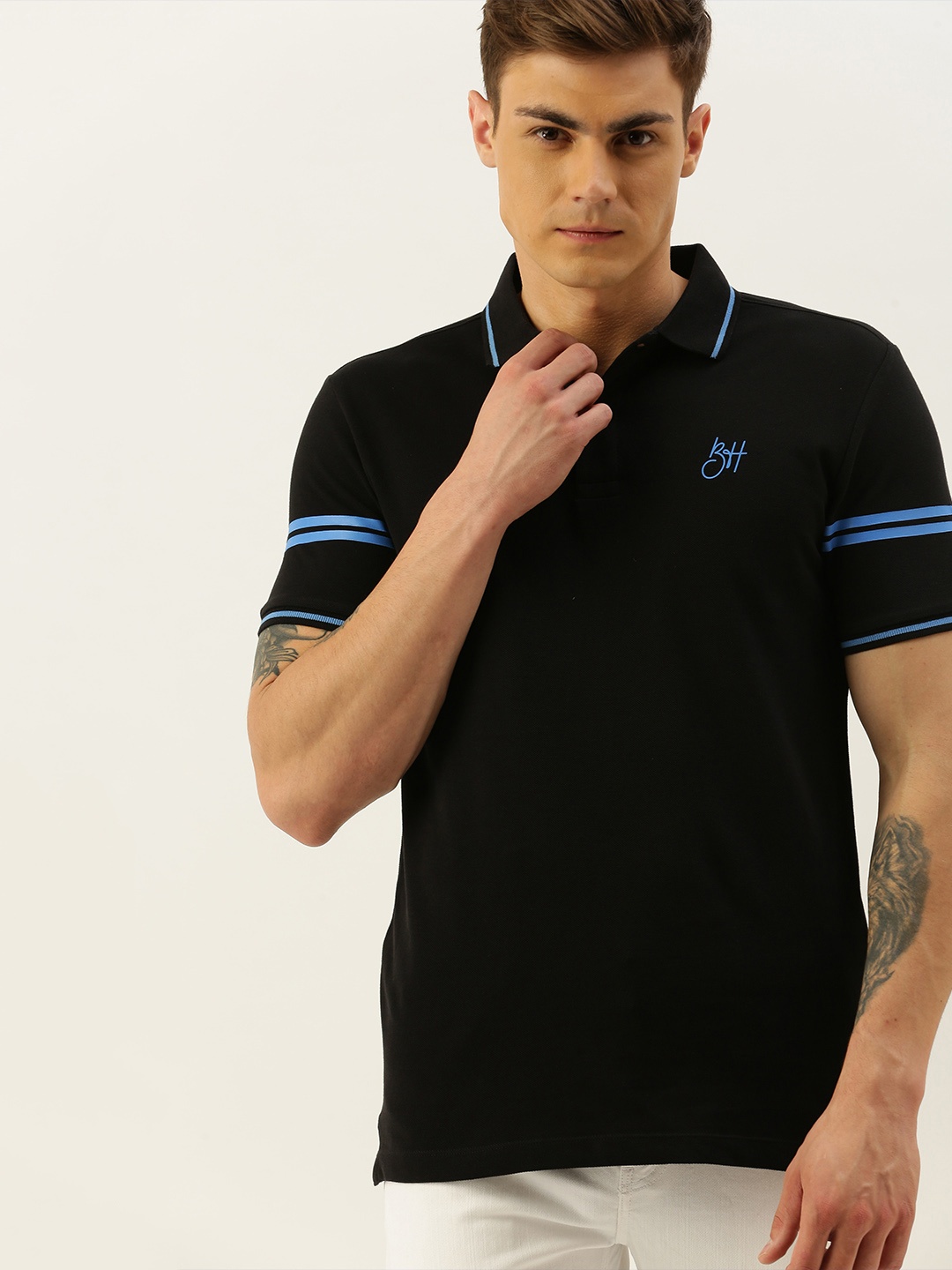 

Being Human Men Black Solid Polo Collar Pure Cotton T-shirt