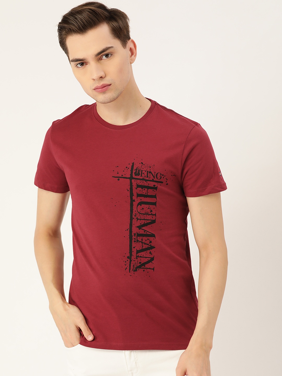 

Being Human Men Maroon Black Typography Printed Pure Cotton T-shirt