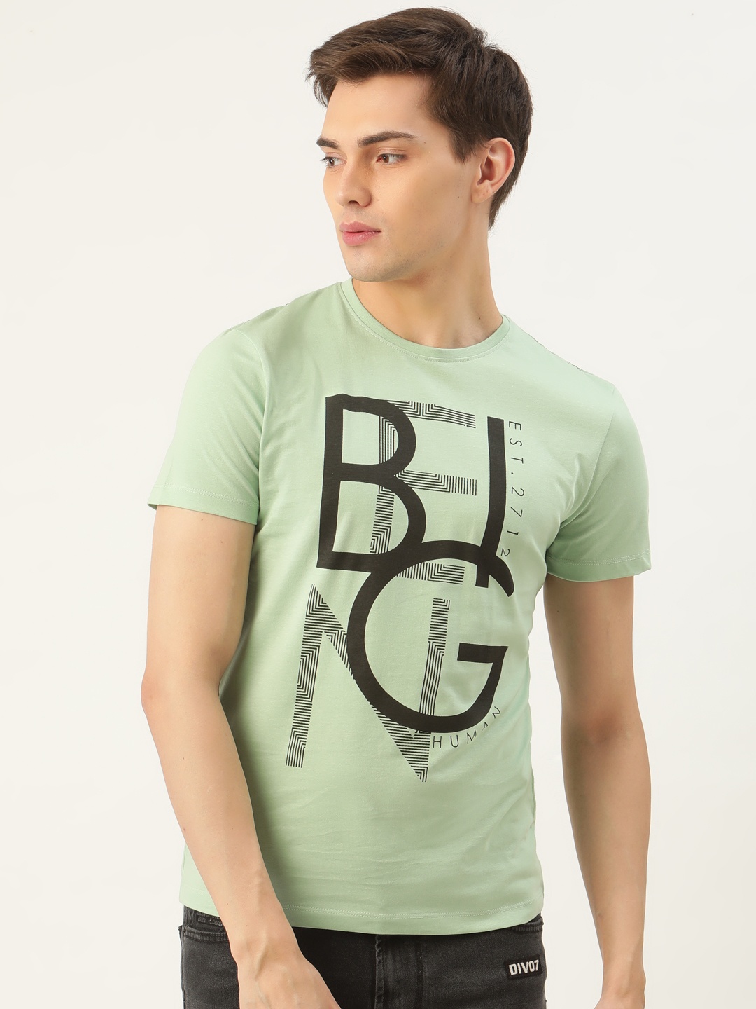 

Being Human Men Green Printed Pure Cotton Round Neck T-shirt