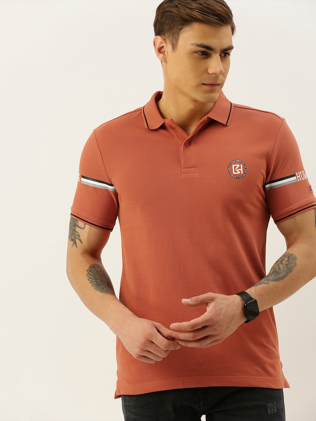 

Being Human Men Rust Solid Polo Collar Pure Cotton T-shirt
