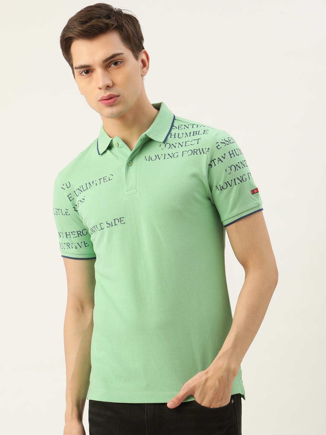 

Being Human Men Green Black Printed Pure Cotton Polo Collar Pure Cotton T-shirt