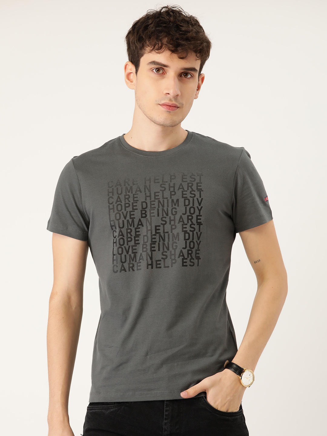 

Being Human Men Charcoal Grey Printed Cotton T-shirt