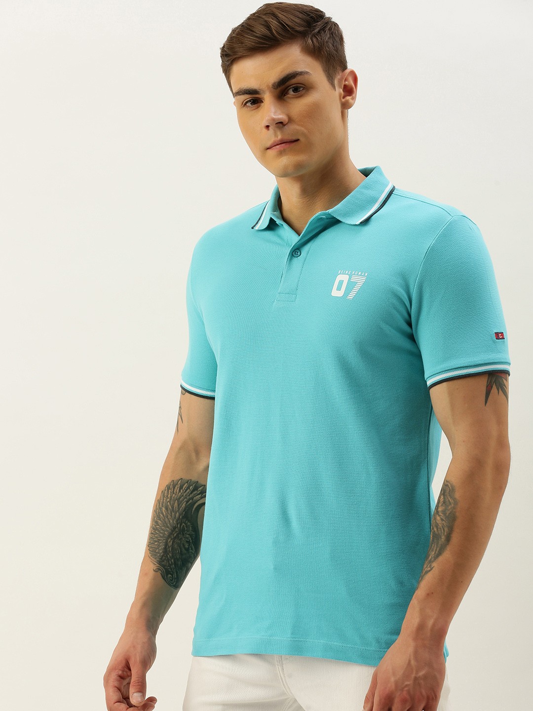 

Being Human Men Blue Solid Polo Collar Pure Cotton T-shirt