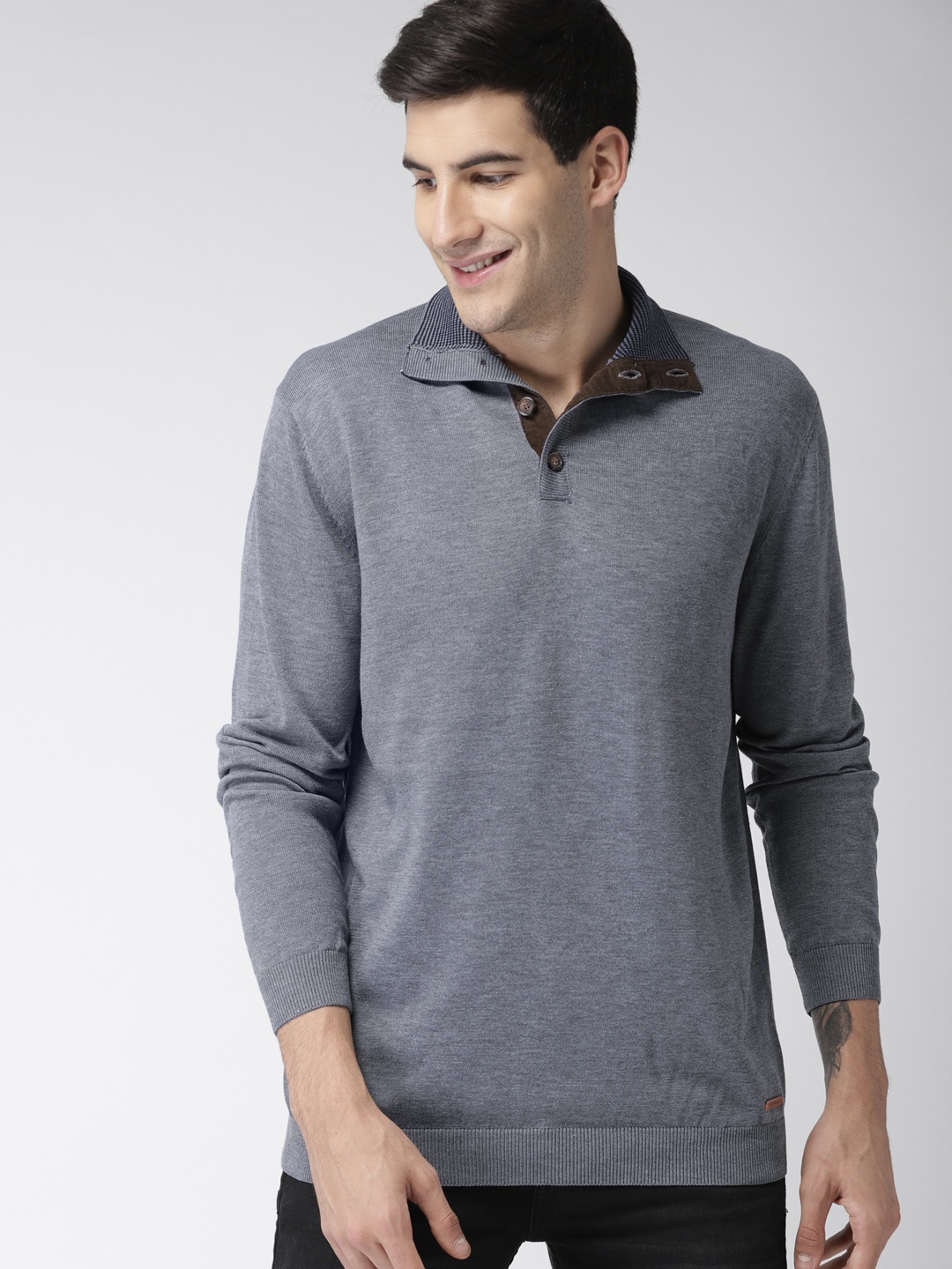

Mast & Harbour Men Grey Solid Sweater