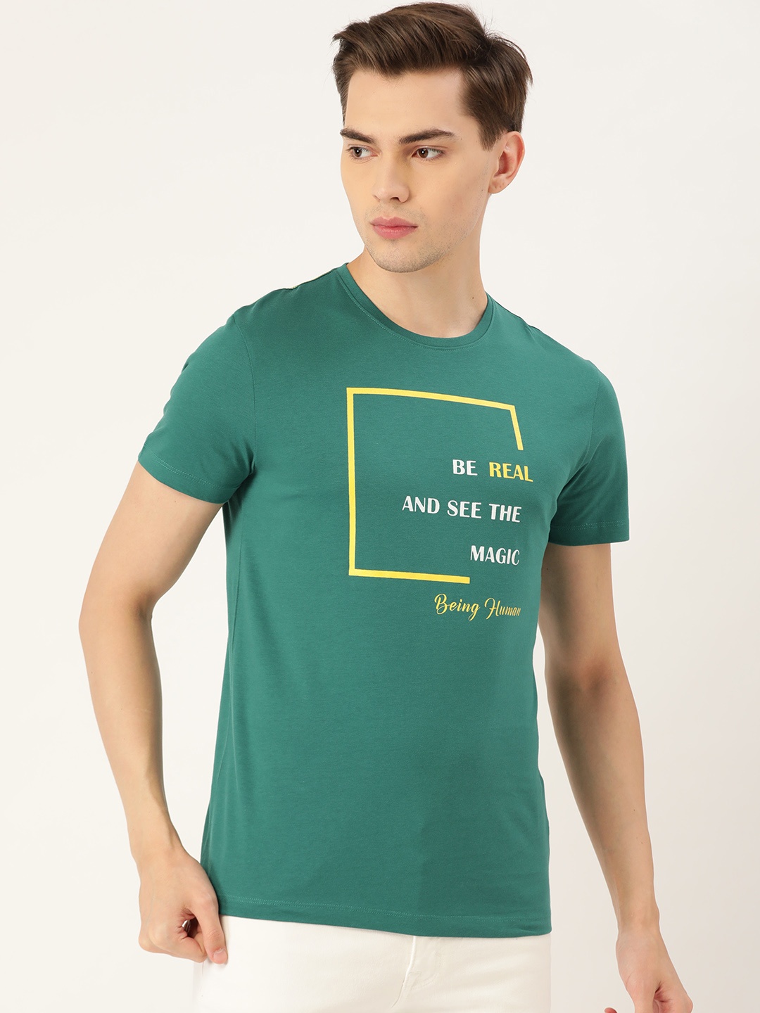 

Being Human Men Green Typography Printed Cotton T-shirt
