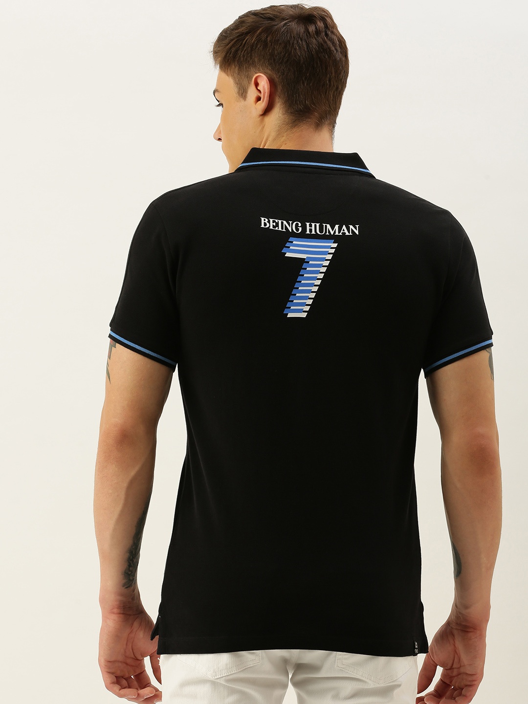 

Being Human Men Black Printed Polo Collar Pure Cotton T-shirt