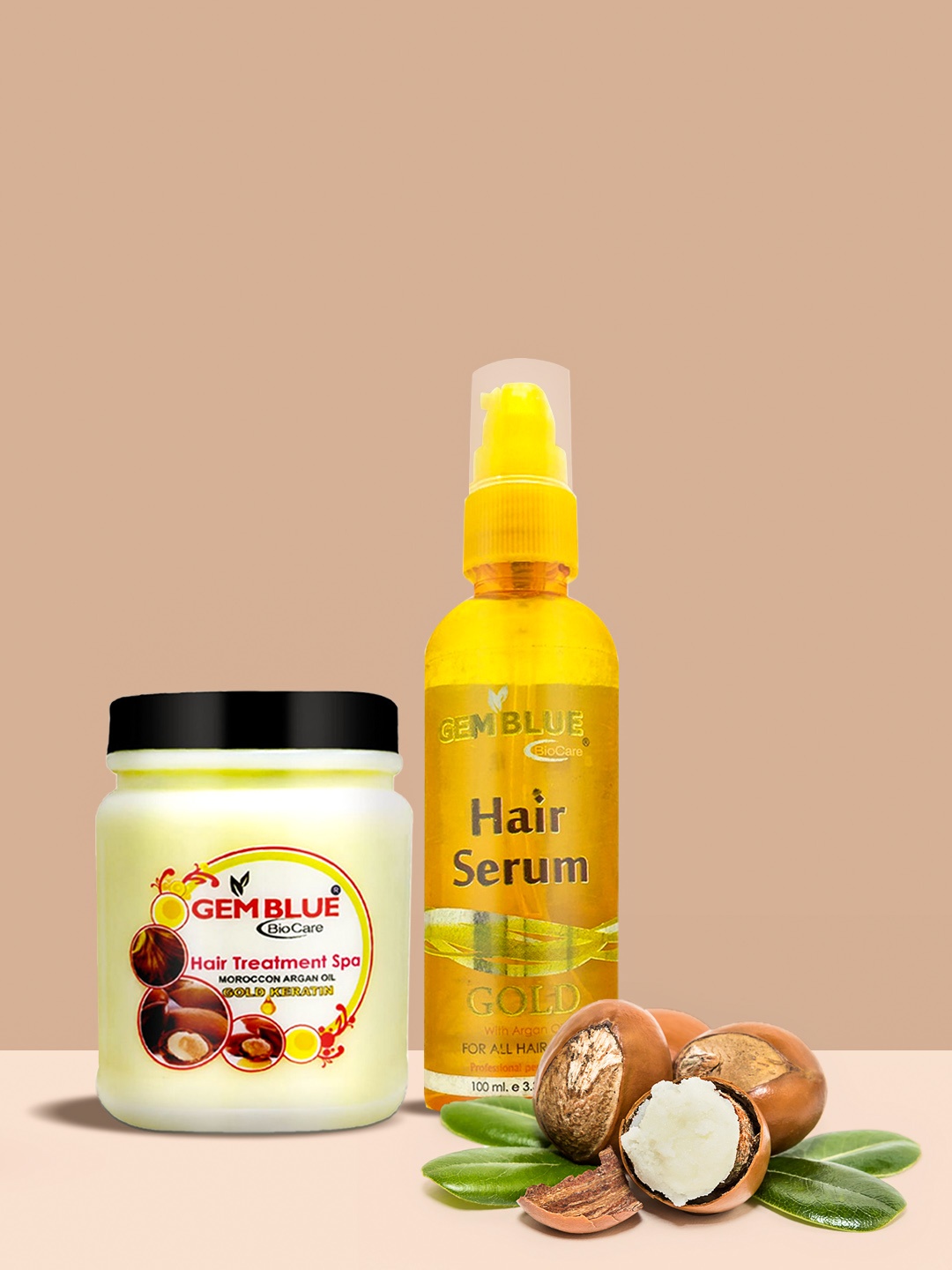

GEMBLUE BioCare Set of 2 Serum & Gold-Keratin Hair Treatment Spa, White