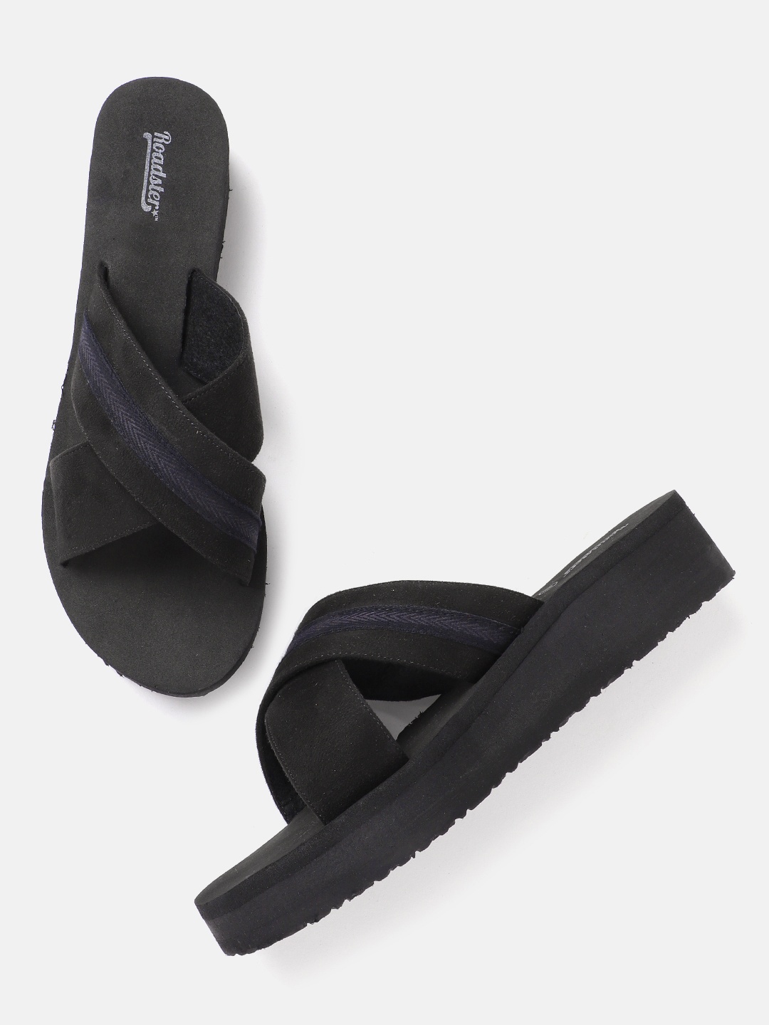 

The Roadster Lifestyle Co Women Black Solid Suede-Finish Patterned Detail Handcrafted Sliders