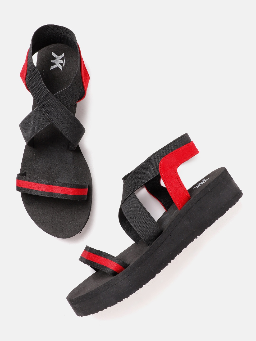 

Kook N Keech Women Black & Red Striped Handcrafted Flats