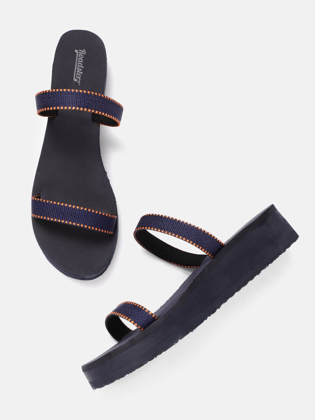 

The Roadster Lifestyle Co Navy Blue & Orange Woven Design Flip Flops
