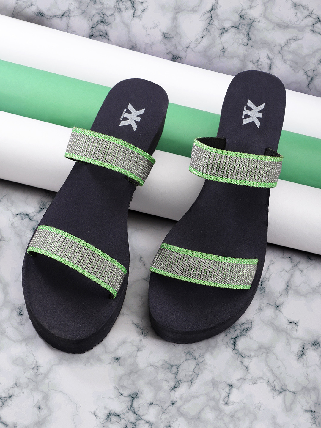 

Kook N Keech Women Green & Grey Woven Design Flip Flops