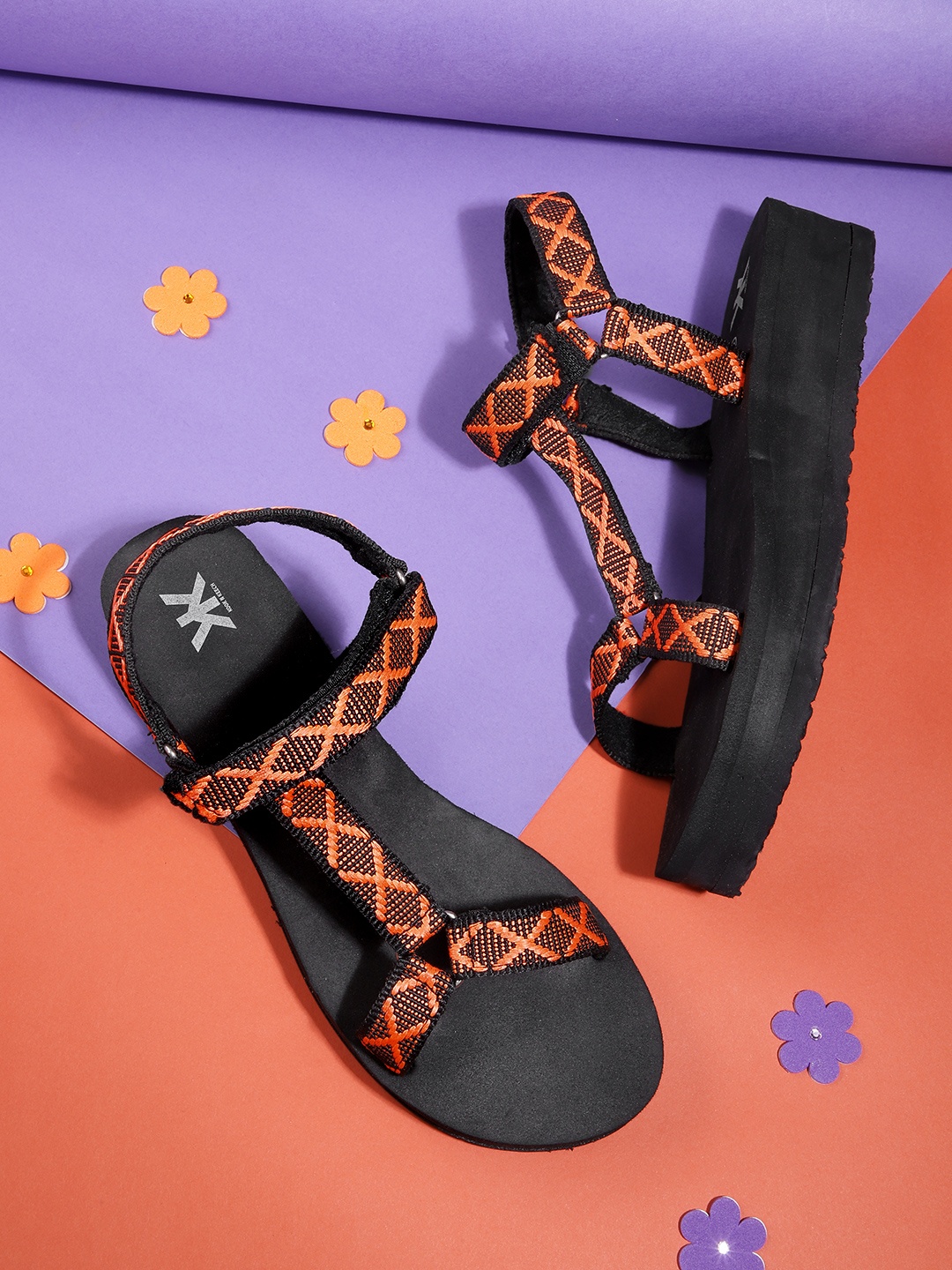 

Kook N Keech Women Orange & Black Woven Design Flatforms