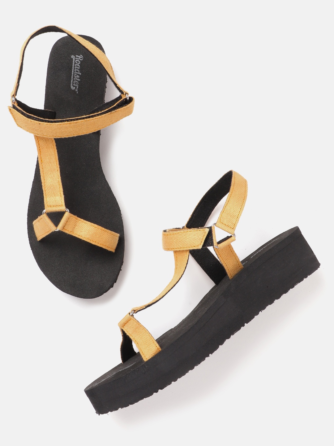 

The Roadster Lifestyle Co Women Mustard Yellow Woven Design Handcrafted Heeled Flatforms