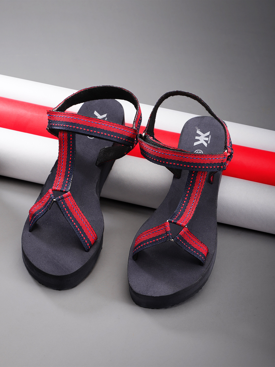 

Kook N Keech Women Navy Blue & Red Woven Design Handcrafted Sports Sandals
