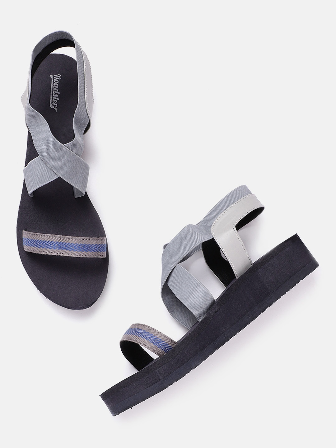 

The Roadster Lifestyle Co Women Grey & Blue Striped Sports Sandals