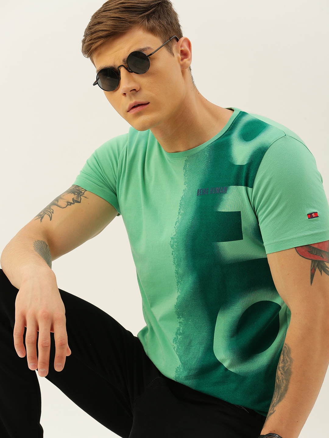 

Being Human Men Green Printed Round Neck Pure Cotton T-shirt