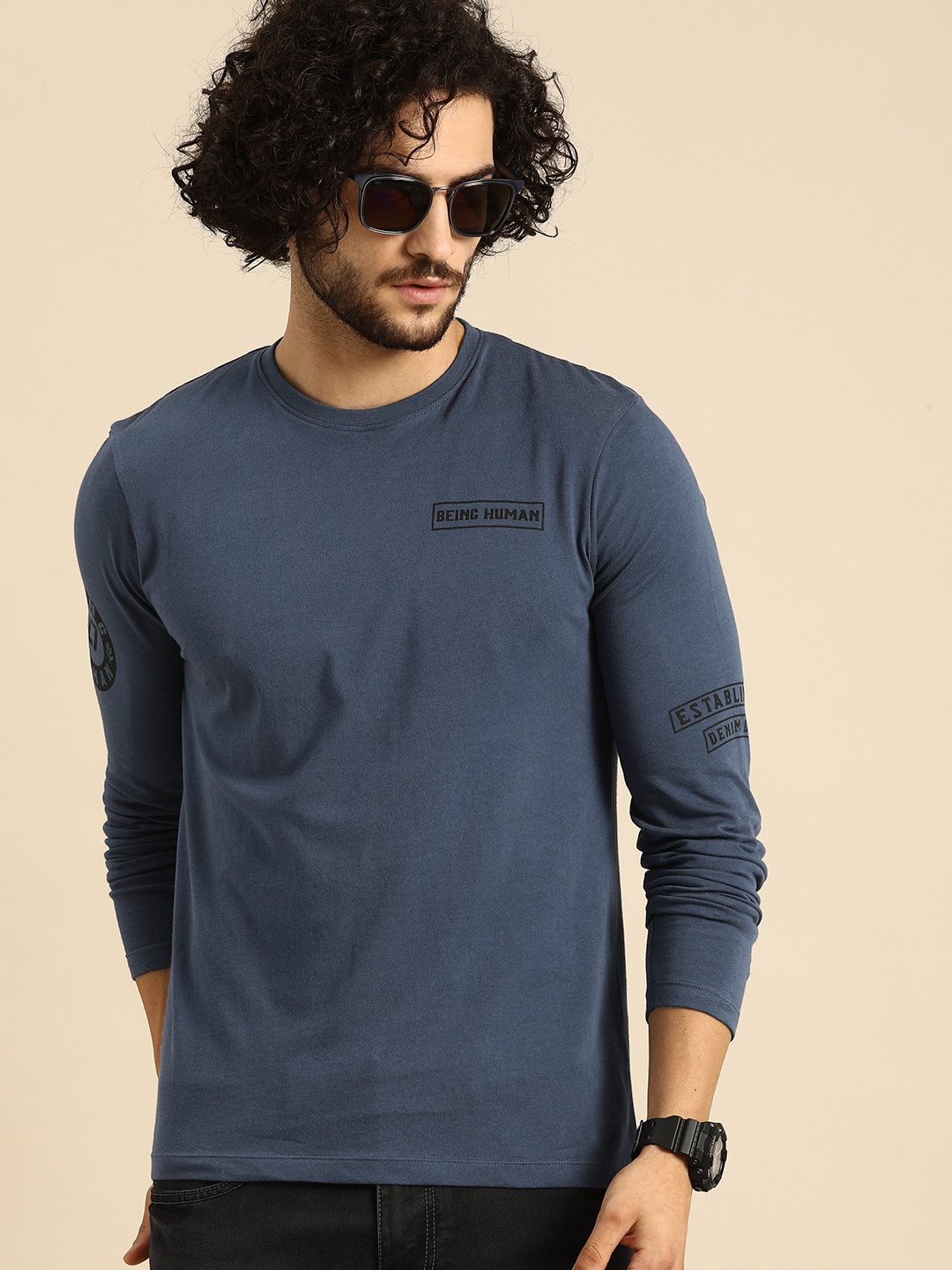 

Being Human Men Blue Solid Round Neck Pure Cotton T-shirt
