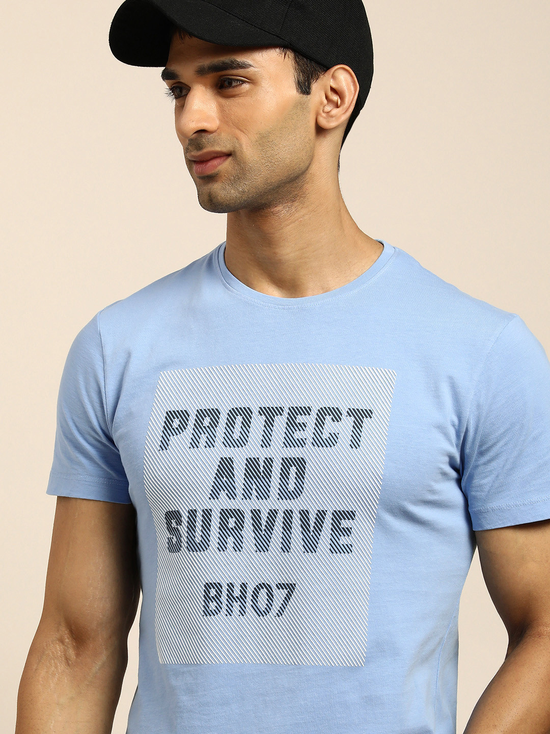 

Being Human Men Blue Typography Printed Pure Cotton Slim Fit Casual T-shirt