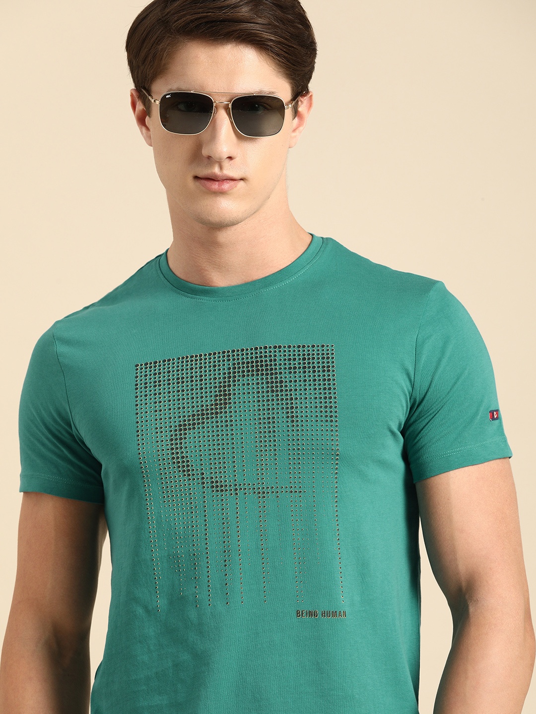

Being Human Men Green Printed Round Neck Pure Cotton T-shirt