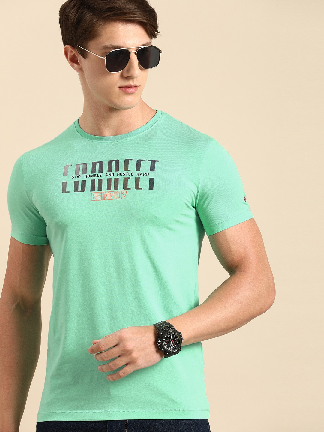 

Being Human Clothing Men Sea Green Printed Round Neck T-shirt