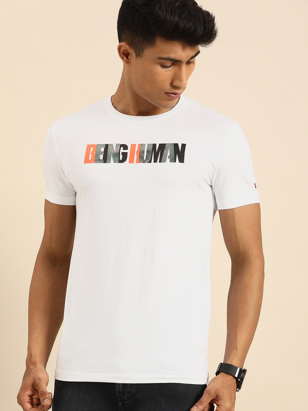 

Being Human Men White Printed Round Neck T-shirt