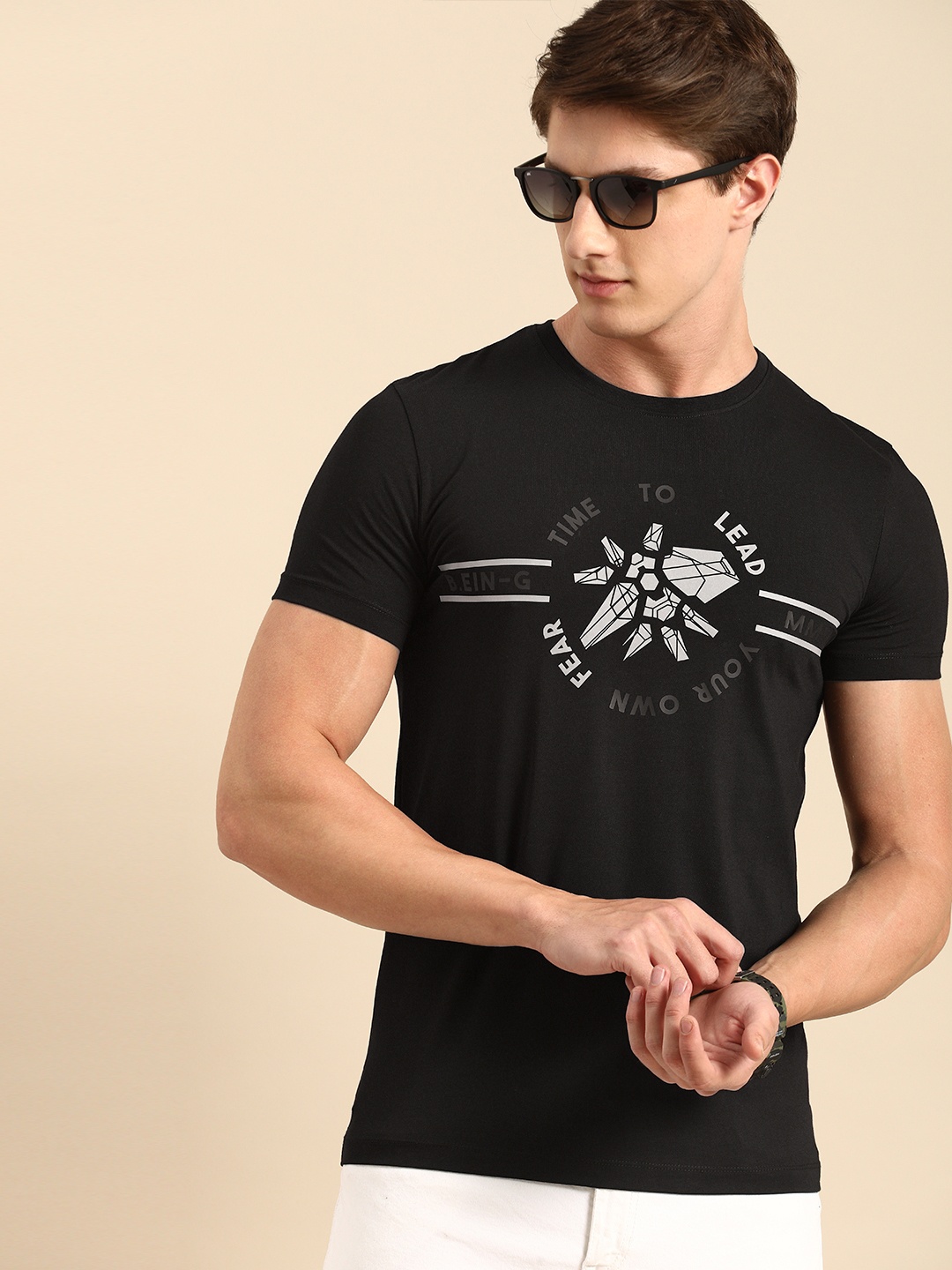 

Being Human Clothing Men Black Printed Round Neck T-shirt