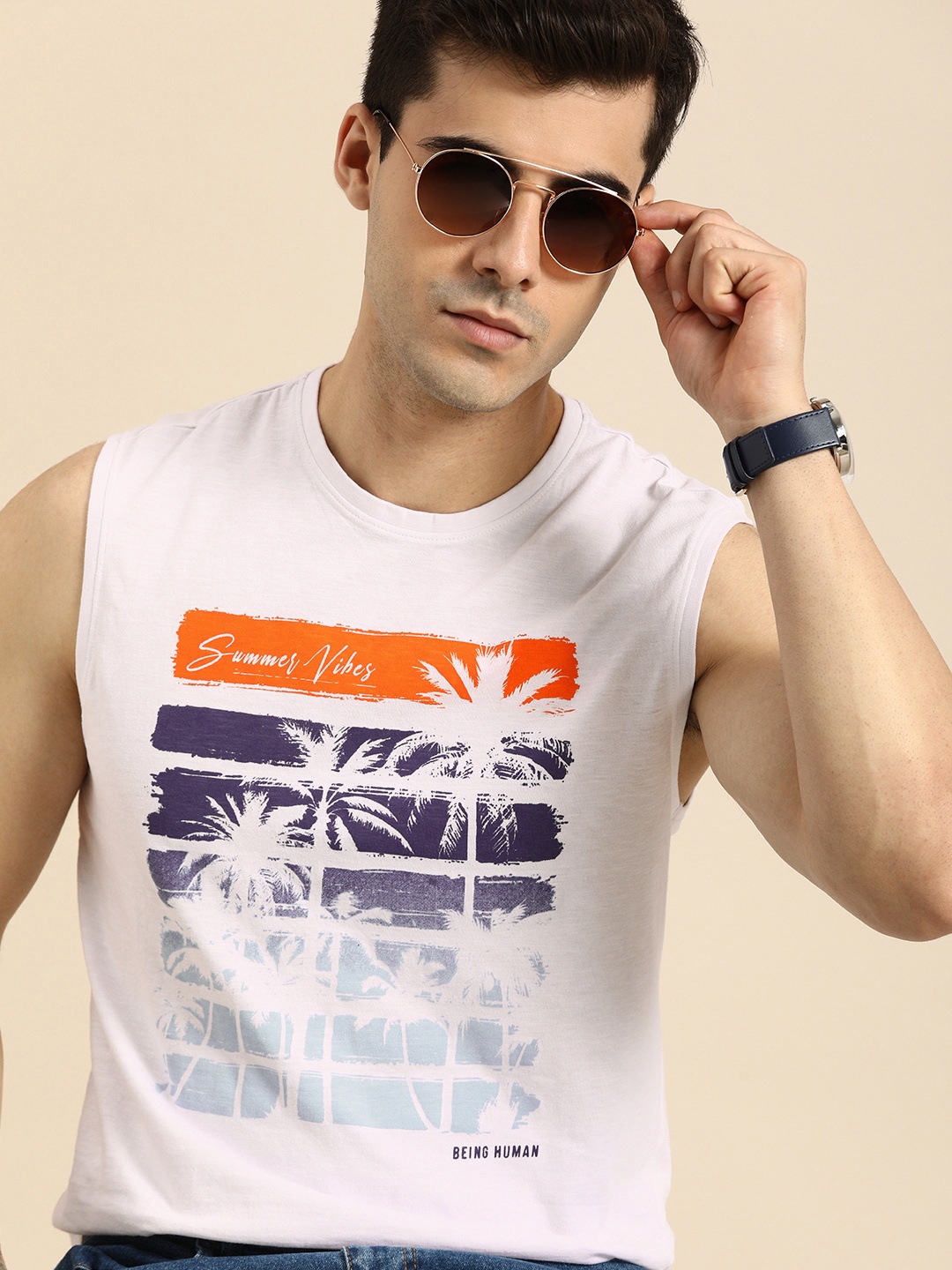 

Being Human Men White Printed Pure Cotton T-shirt