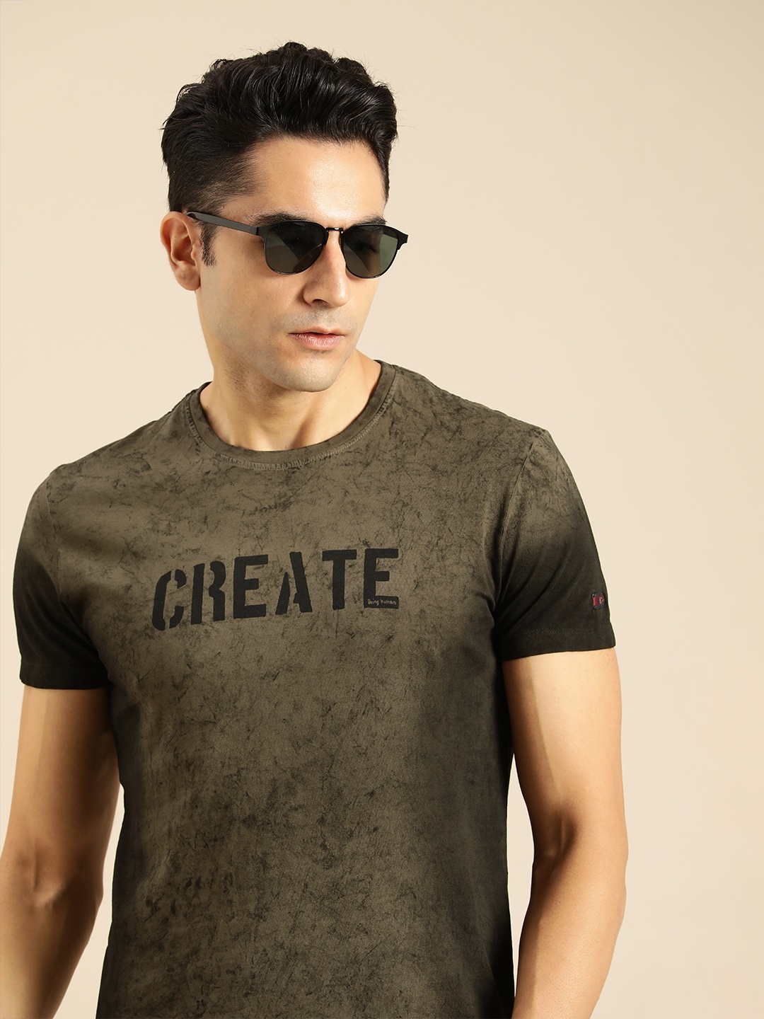 

Being Human Men Green Typography Printed Pure Cotton T-shirt
