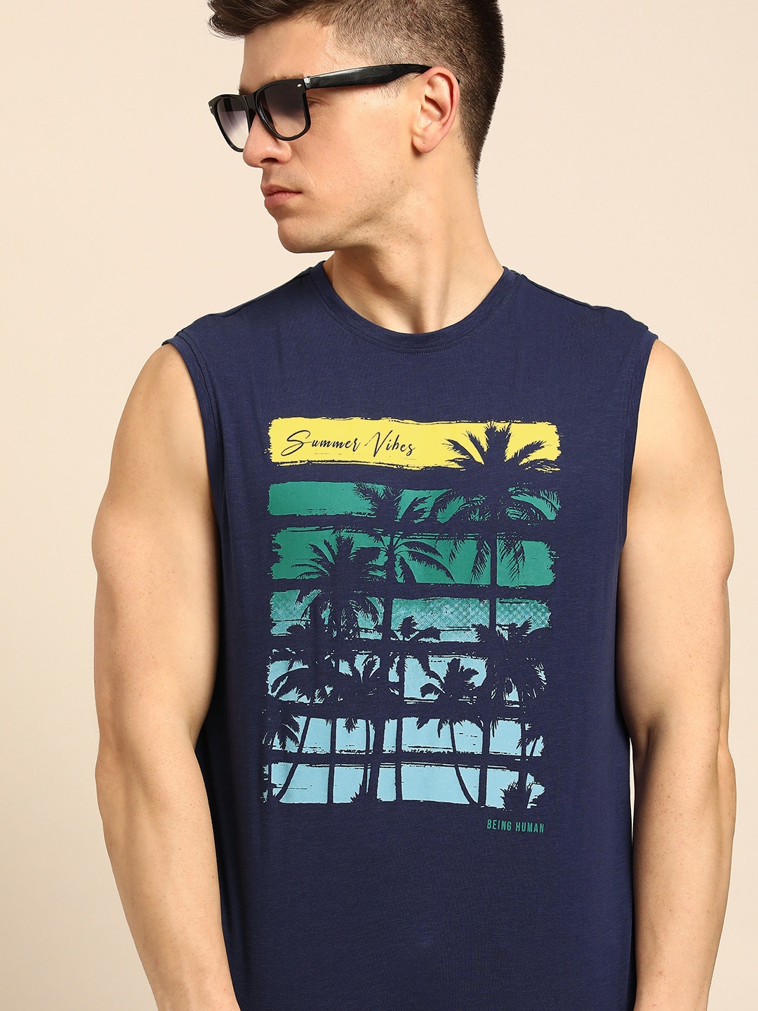 

Being Human Men Navy Blue Printed Pure Cotton T-shirt