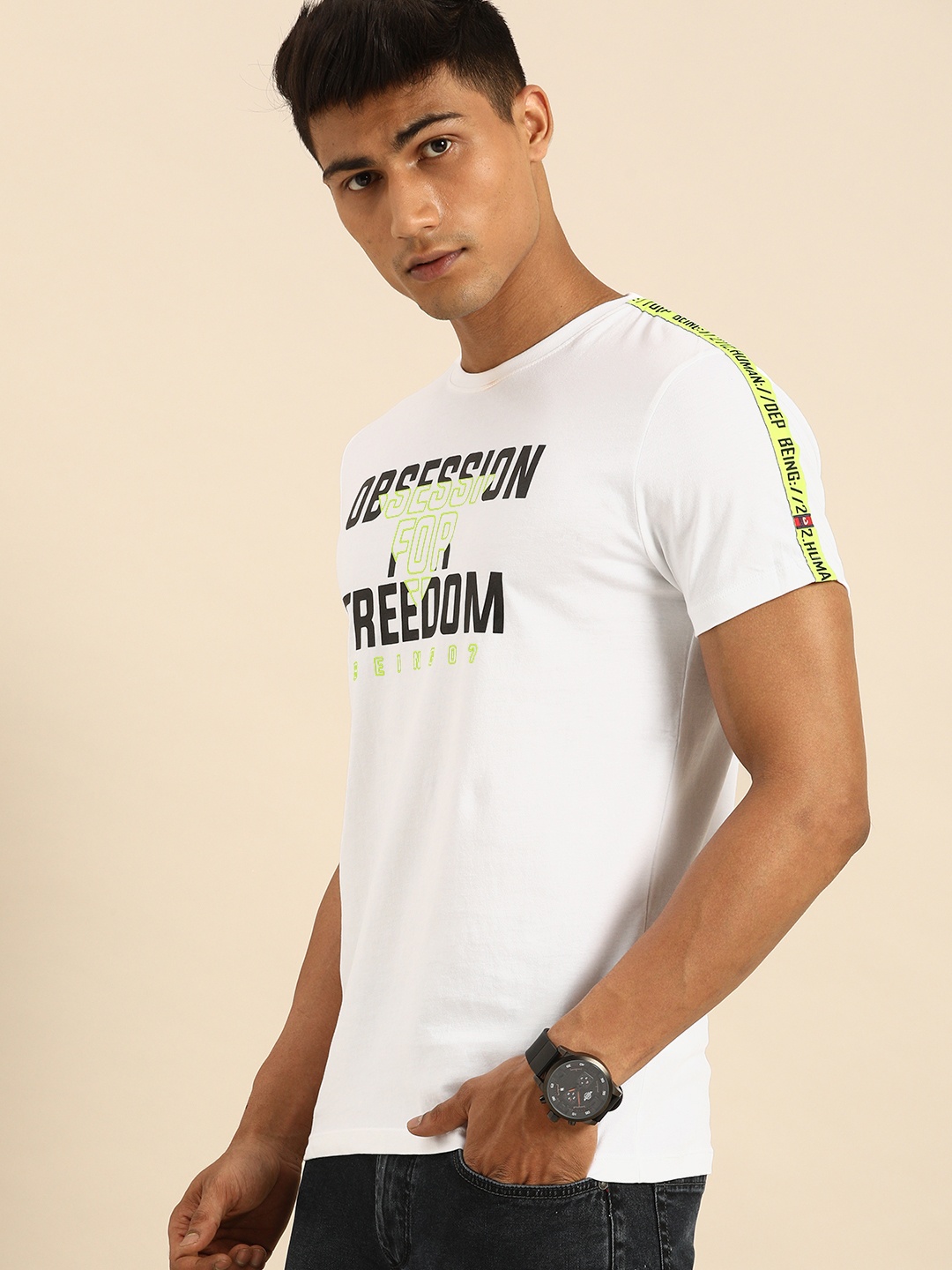 

Being Human Men White Printed Round Neck Pure Cotton T-shirt