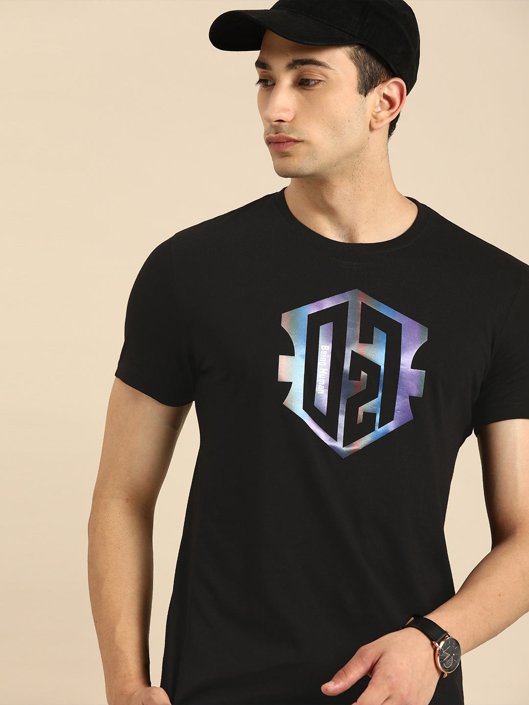 

Being Human Men Black Printed Round Neck Pure Cotton T-shirt