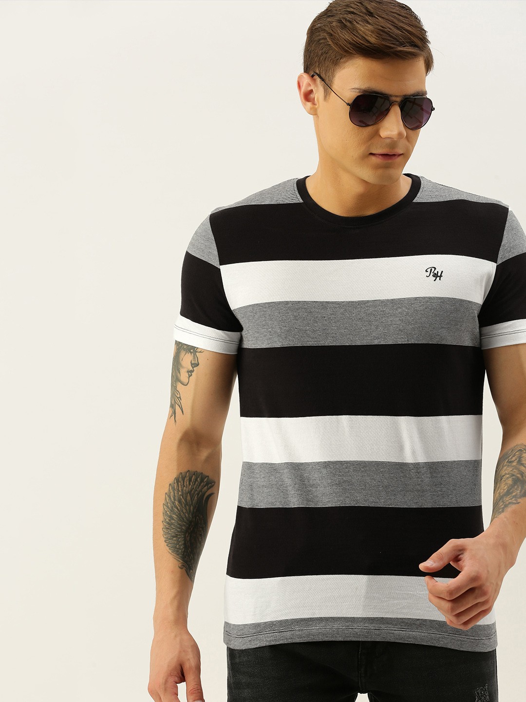 

Being Human Men Black Striped Round Neck Pure Cotton T-shirt