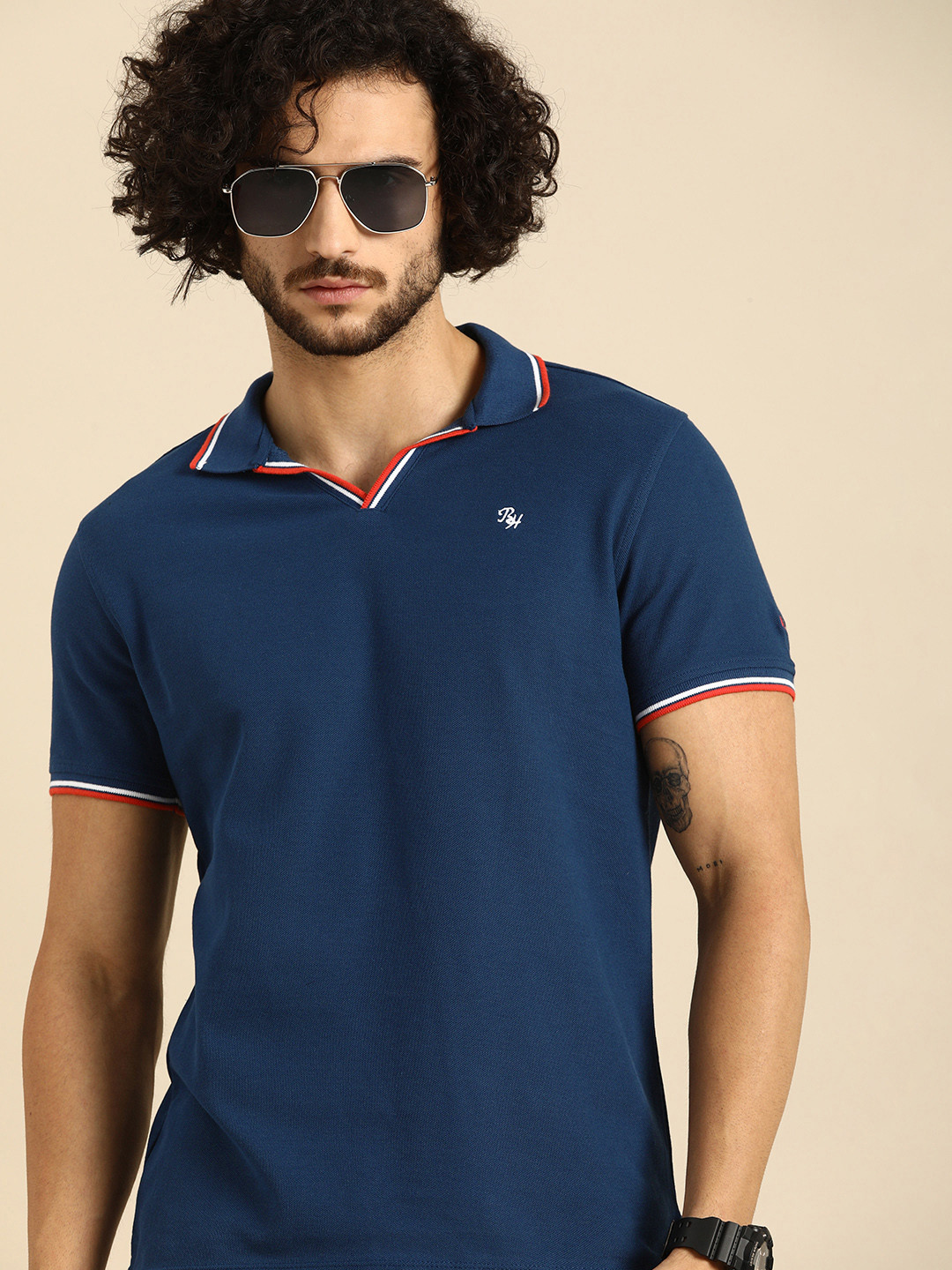 

Being Human Men Blue Solid Polo Collar Pure Cotton T-shirt