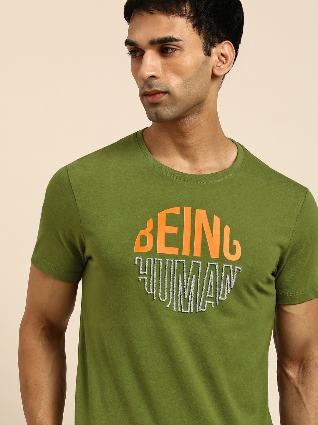 

Being Human Men Green Typography Printed Pure Cotton T-shirt
