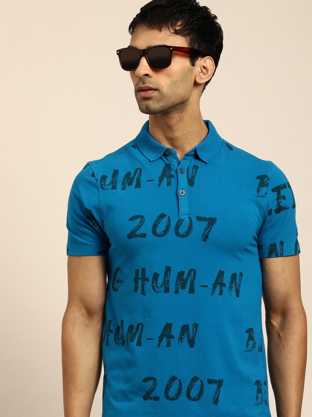 

Being Human Men Blue Typography Printed Polo Collar T-shirt