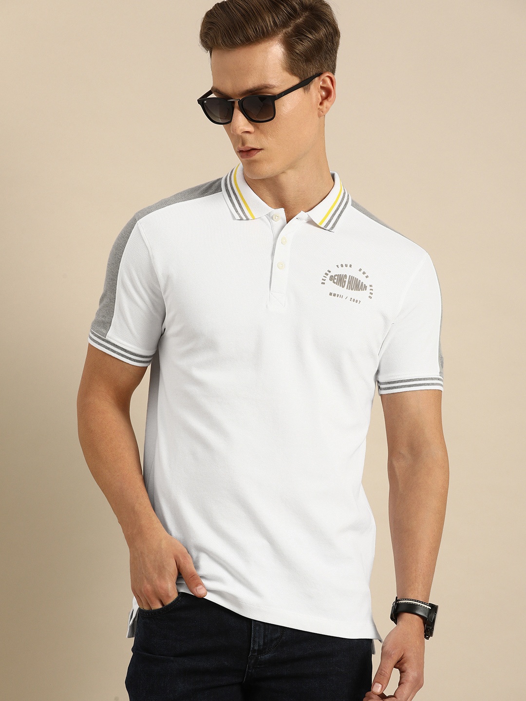 

Being Human Men White Printed Polo Collar T-shirt