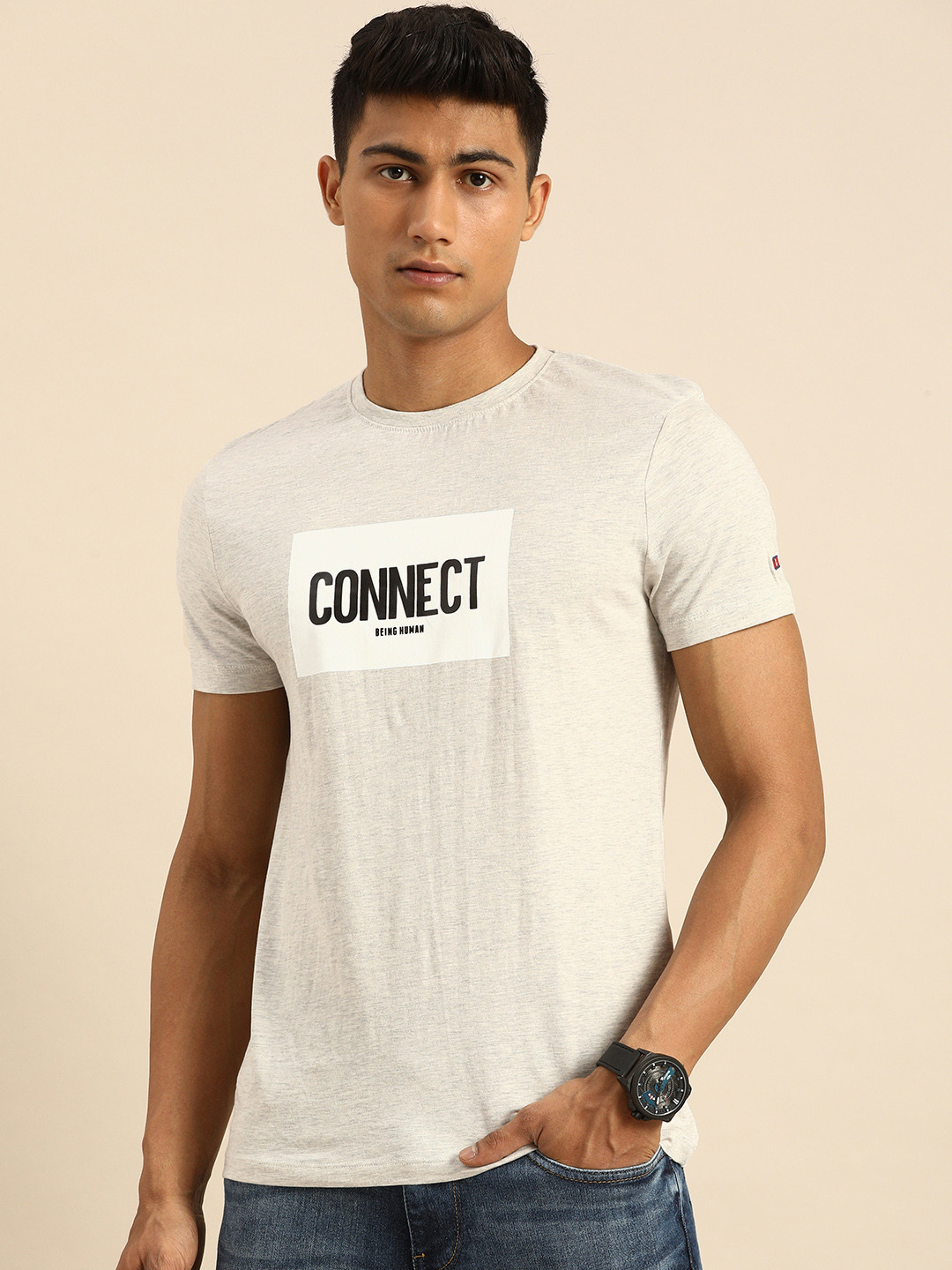 

Being Human Men Grey Printed Round Neck T-shirt