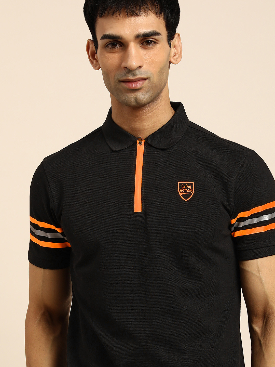 

Being Human Men Black Polo Collar Pure Cotton T-shirt