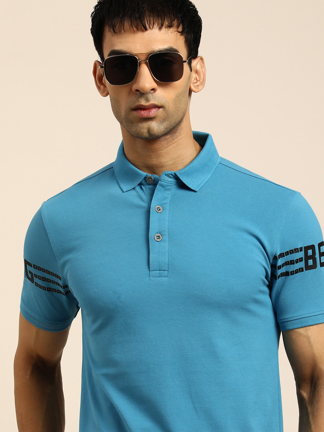 

Being Human Men Blue Solid Polo Collar Casual T-shirt