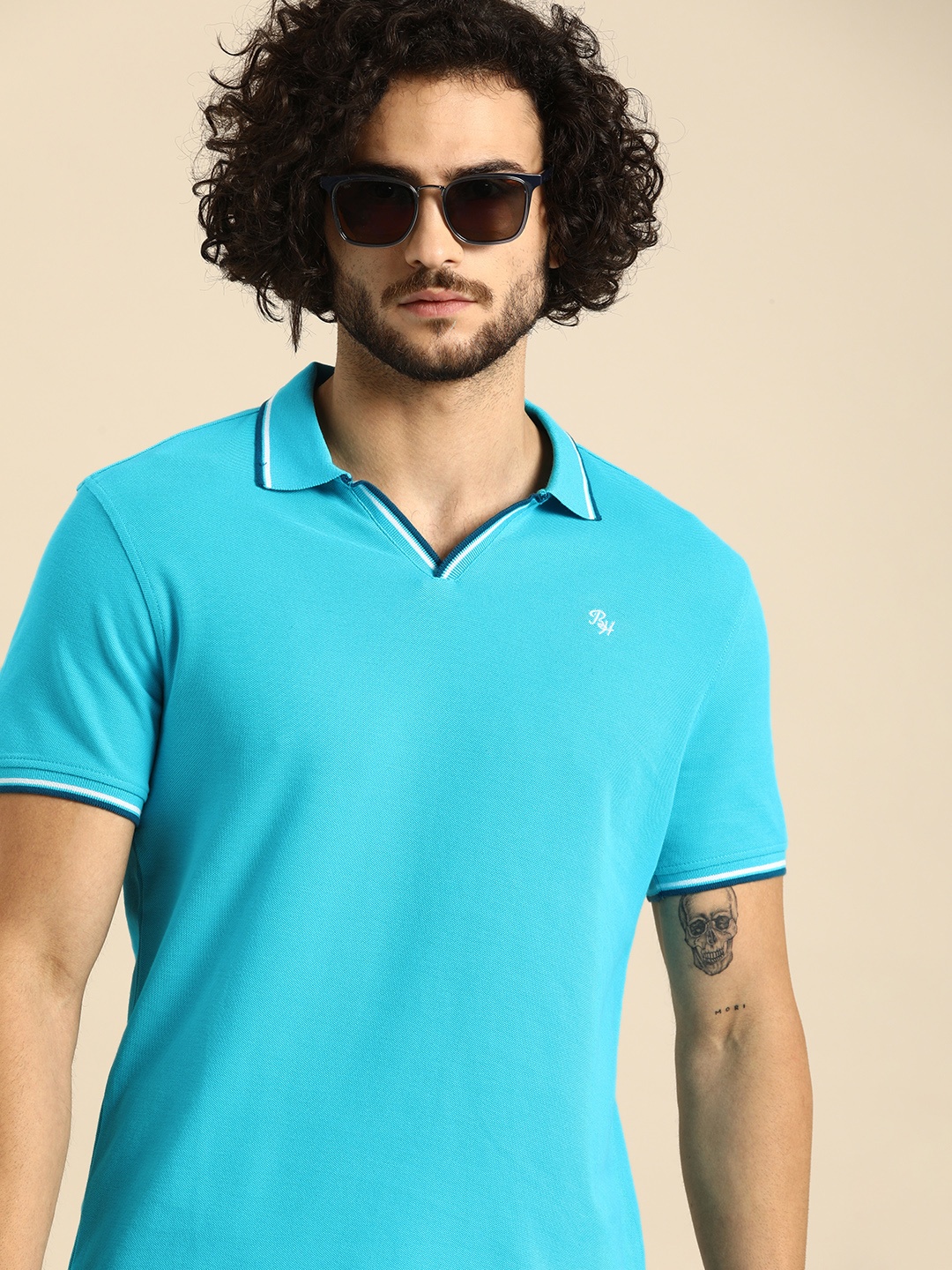 

Being Human Men Blue Solid Polo Collar Pure Cotton T-shirt