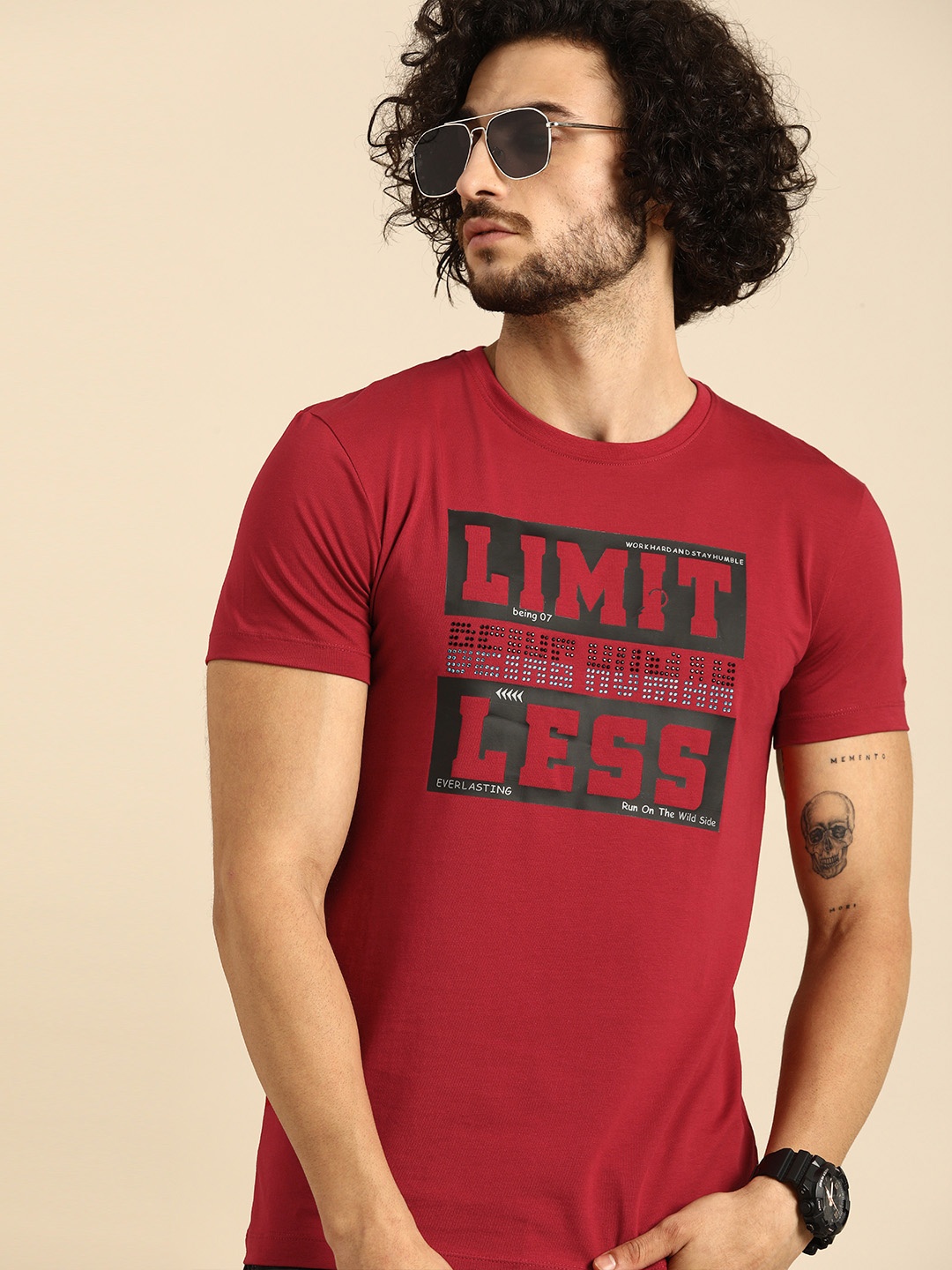 

Being Human Men Maroon Printed Round Neck T-shirt