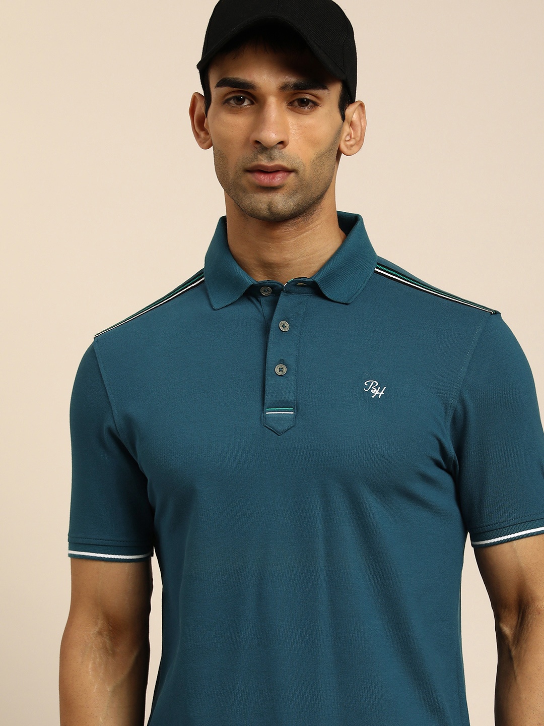 

Being Human Men Teal Polo Collar Slim Fit Casual T-shirt