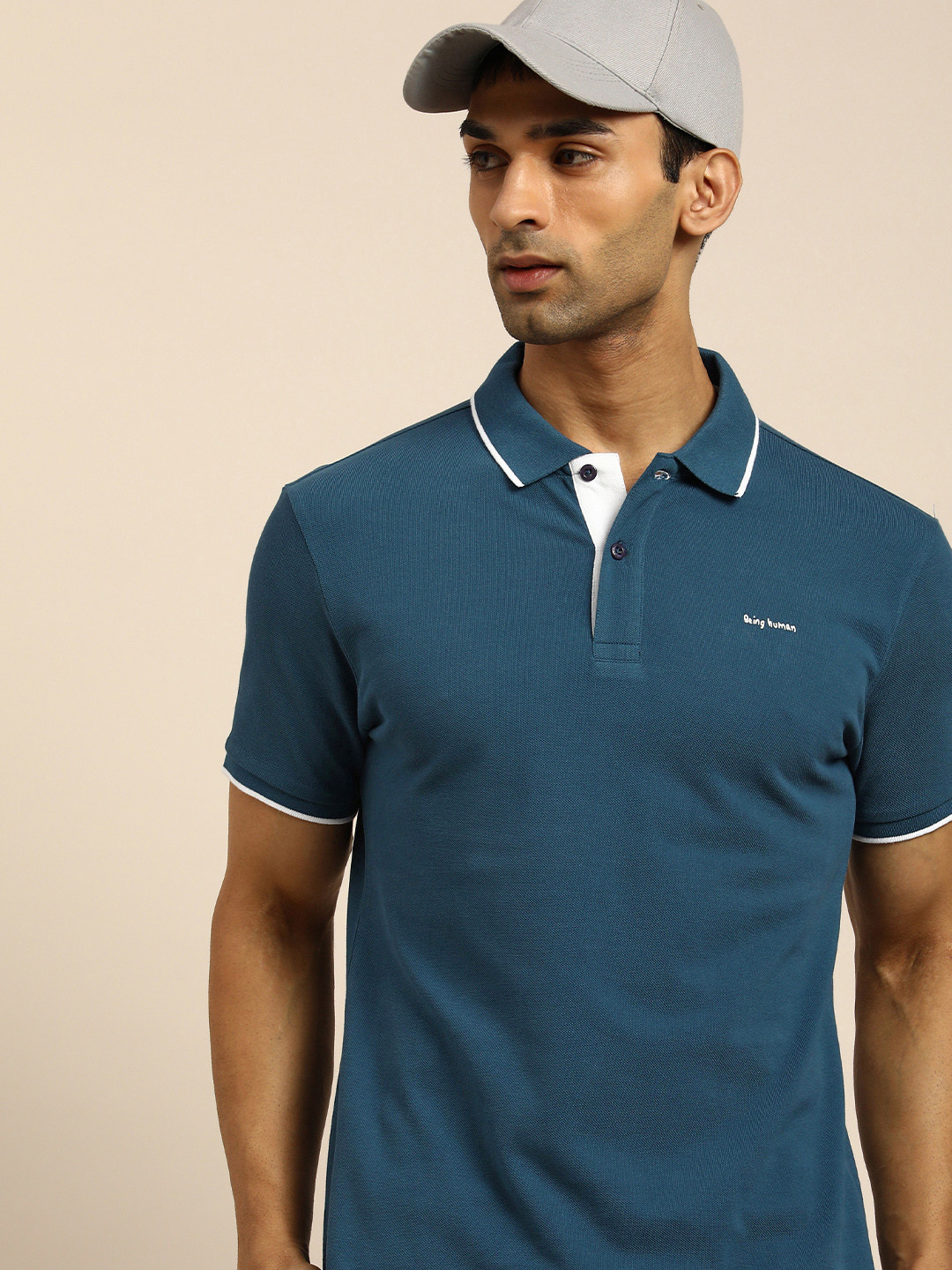 

Being Human Men Teal Polo Collar Pure Cotton Slim Fit Casual T-shirt