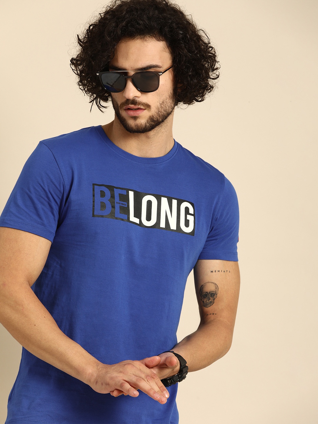 

Being Human Men Blue Printed Round Neck Pure Cotton T-shirt