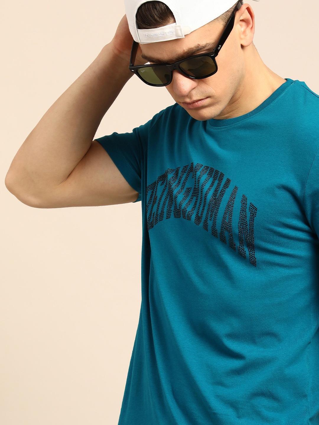 

Being Human Men Teal Blue Typography Printed Pure Cotton T-shirt