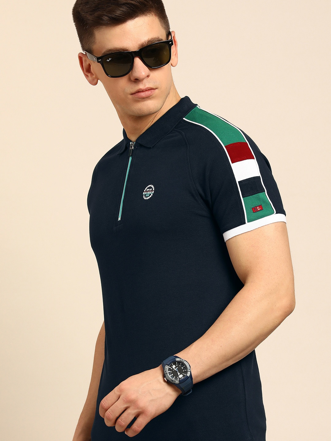 

Being Human Men Navy Blue Polo Collar Pure Cotton T-shirt