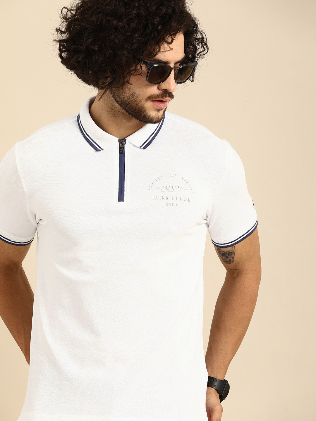 

Being Human Men White Printed Polo Collar T-shirt