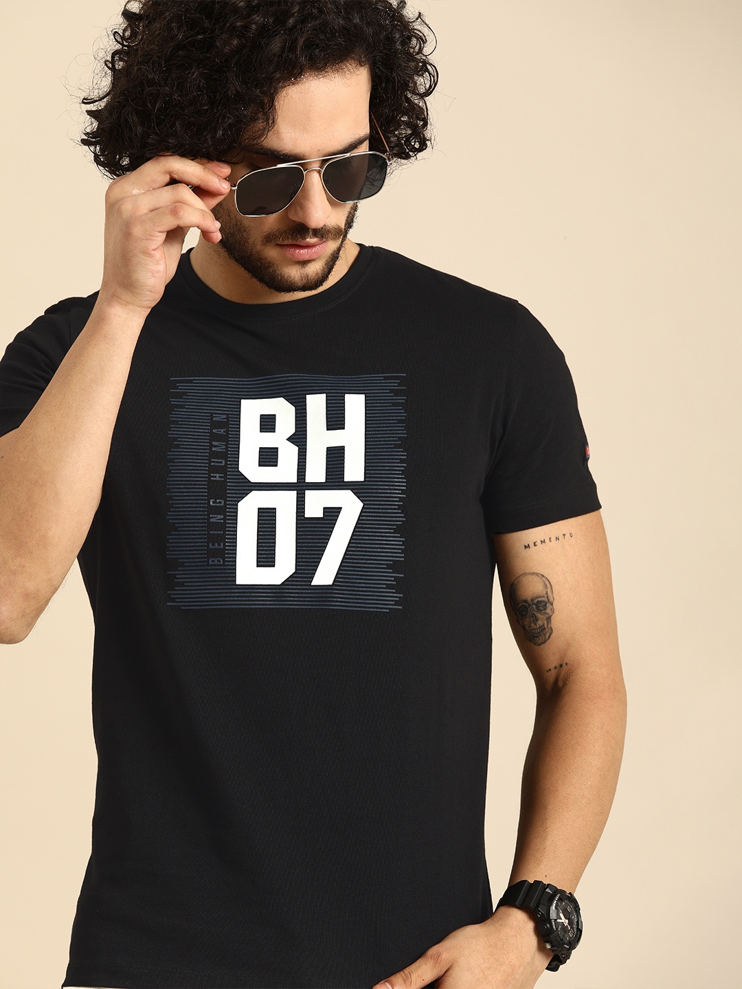 

Being Human Men Black Printed Round Neck Pure Cotton T-shirt